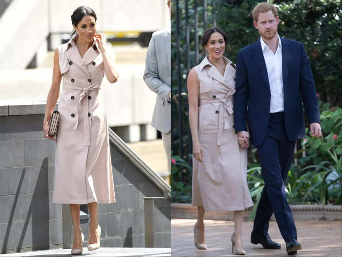 Meghan wore a trench coatdress in 2018 and 2019.