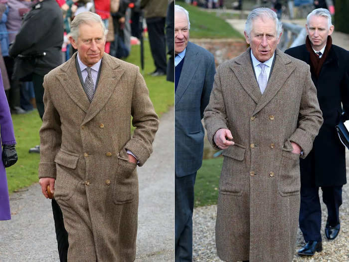 King Charles has been wearing this Anderson & Sheppard tweed coat since the 1980s.