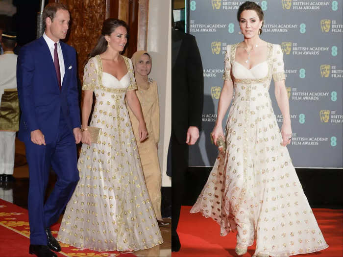 Kate first wore this Alexander McQueen dress in 2012 and brought it out again at the 2020 BAFTAs.