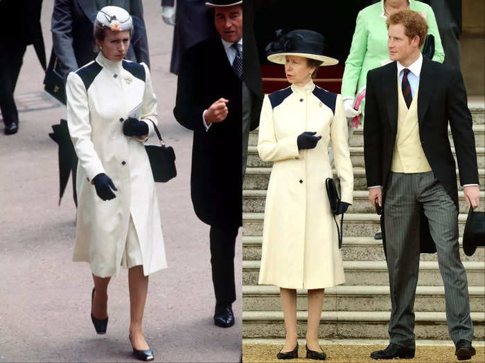 Anne also seems to be a fan of this cream coat, as she wore it 35 years after debuting it.