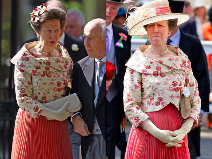 Anne first wore this pleated pink dress with a coordinating floral jacket to her daughter