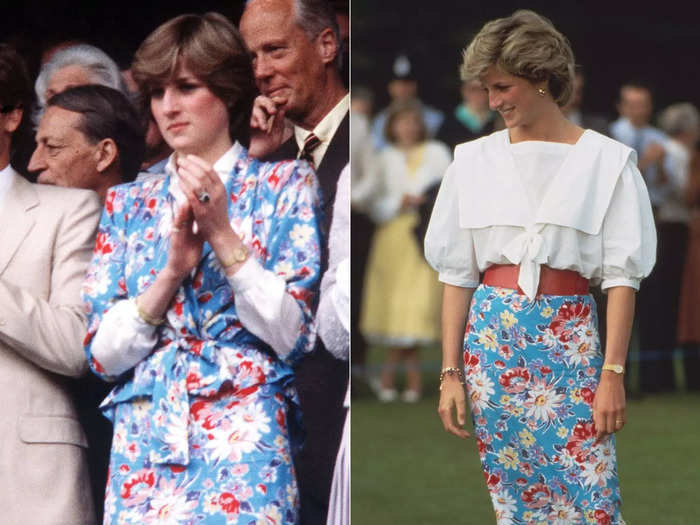 Princess Diana found two ways to wear a floral skirt in 1981 and 1985.