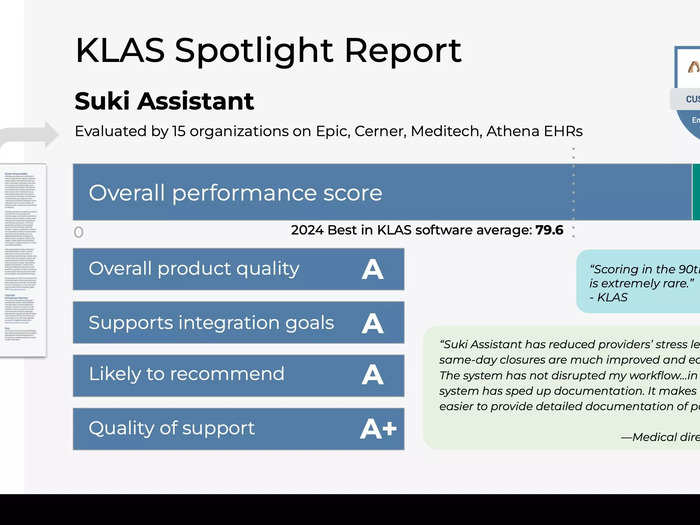 Suki pitch deck slide 16 — KLAS spotlight report