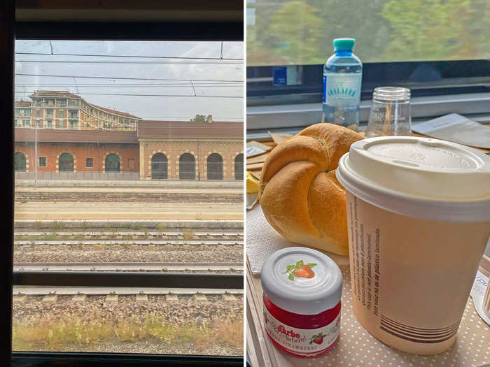 An attendant woke me up with breakfast at 8 a.m., about 20 minutes before my stop in Venice. I got two rolls of bread with butter, jam, and coffee to eat in my bunk.