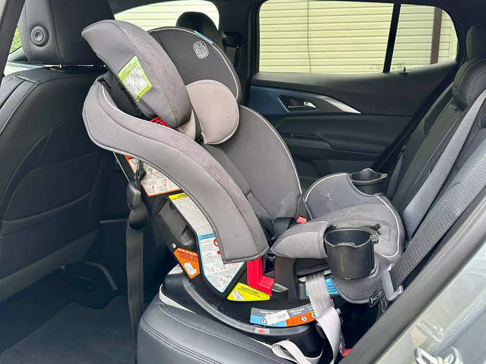 The Equinox EV backseat just barely fits our toddler