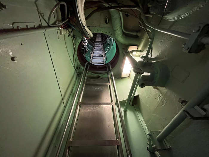 A ladder in the bridge trunk led to the bridge of the submarine.