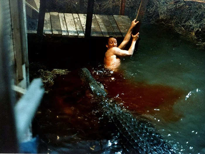 "Eaten Alive" is about the owner of a Texas hotel who feeds people to his pet crocodile.