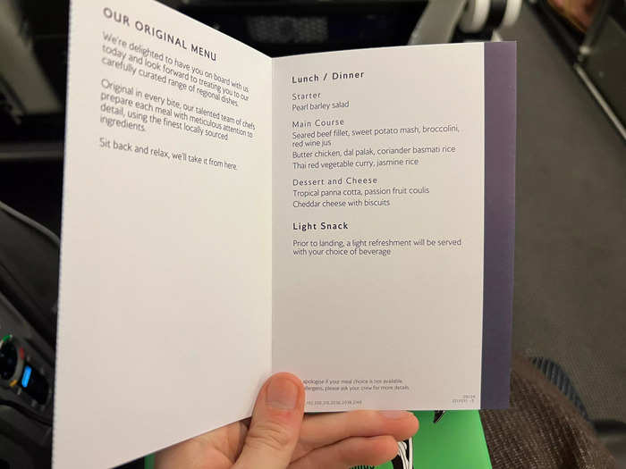 I was excited to try the food in premium economy, with menus handed out after takeoff.