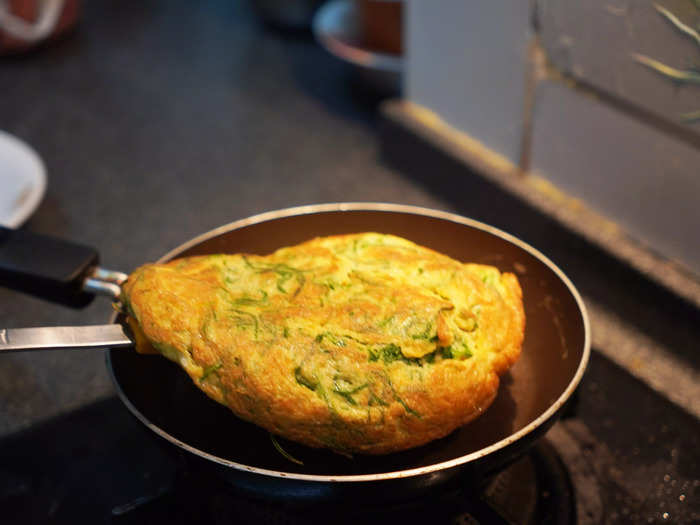 Make the perfect omelet by adding a pinch of salt to loosen up your eggs.