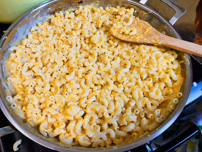 Once the sauce was done, I added the cooked macaroni.