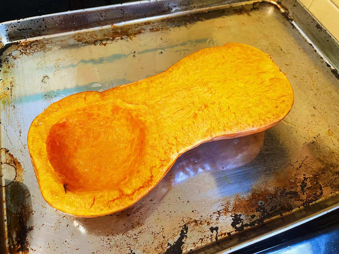 After about 30 minutes, the roasted squash was tender and ready to remove from the oven.