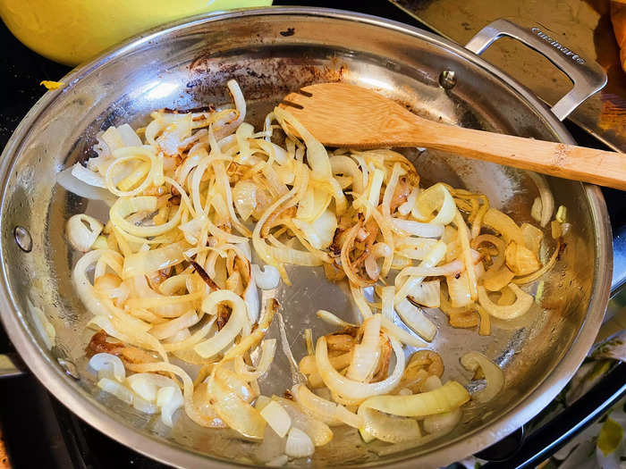 I cooked the onions, stirring them occasionally, until they were a deep golden brown.