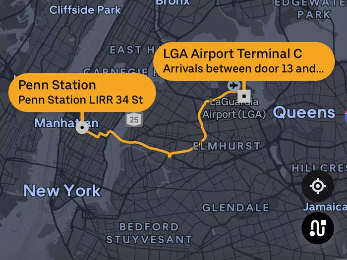 The 9.9-mile journey to Terminal C took about 35 minutes.