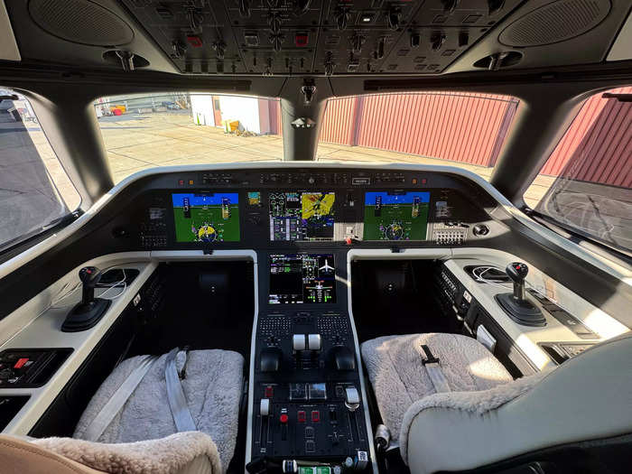 The cockpit has advanced avionics for safety and efficiency.