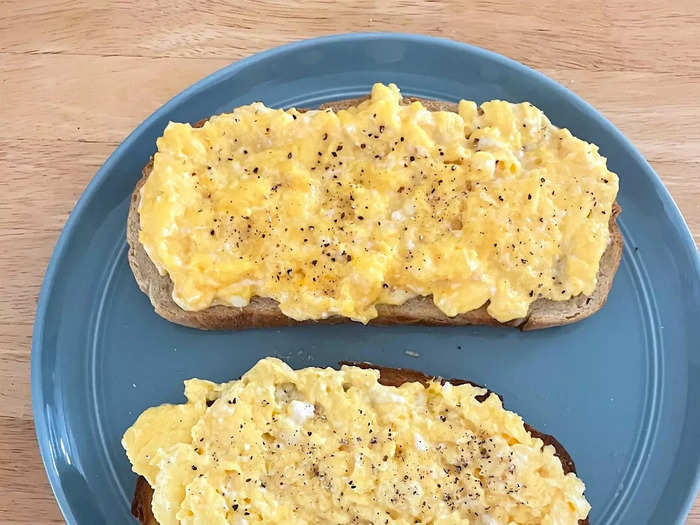 When I compared the scrambled eggs side by side, the ones made with clarified butter were a little silkier and fluffier.