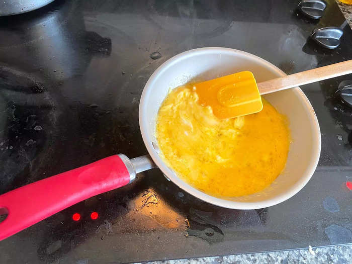 After warming the butter, I once again added some eggs to the pan.