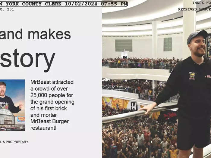 The deck highlighted the grand opening of MrBeast Burger in New Jersey.