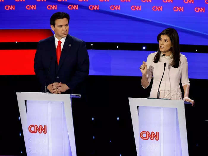 The race narrowed until two Trump challengers remained for a January 2024 debate: DeSantis and Haley. Both eventually dropped out.