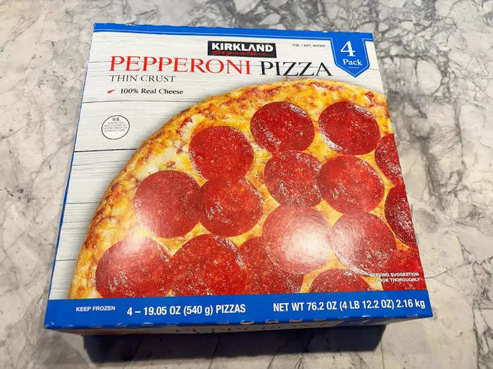 Costco’s Kirkland Signature thin-crust pepperoni pizza came in a pack of four.