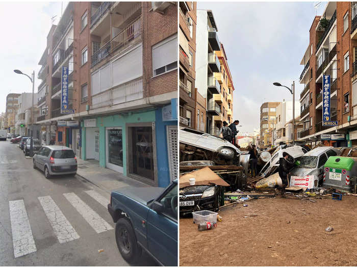 Flash floods treated cars like legos, piling one atop the other. 