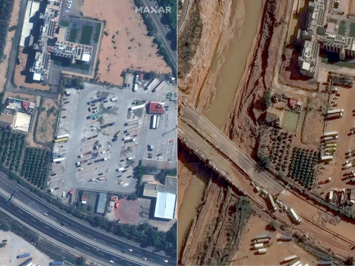 Satellite images show the destruction of a highway in Spain. 