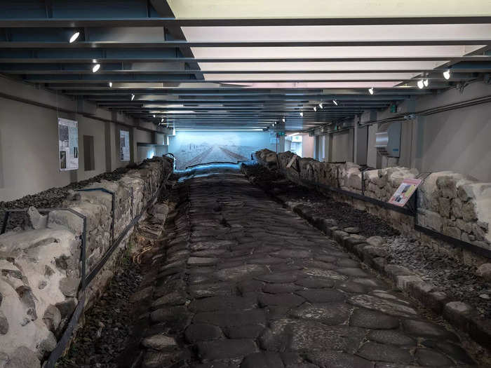 Today, visitors can see the ancient road as they walk over a glass floor into the restaurant. 