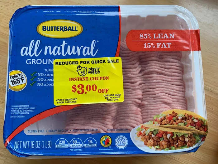 Ground turkey: $4.99/pound