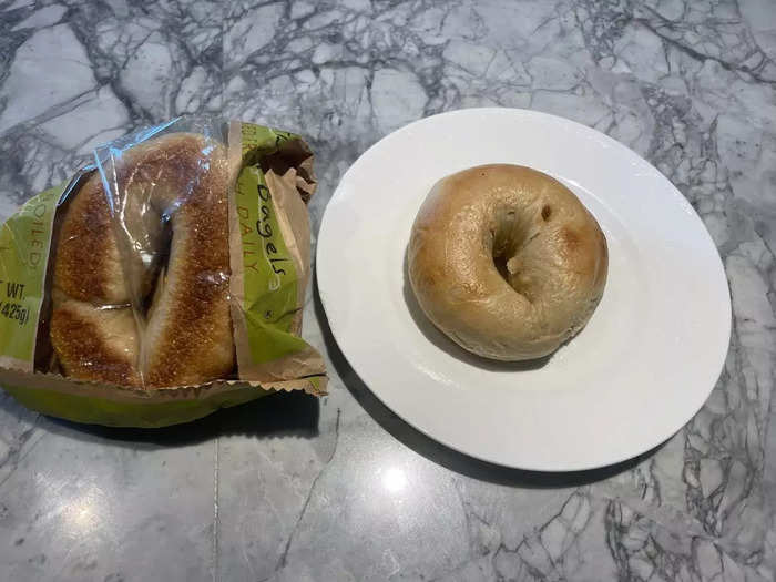 Trader Joe’s artisan kettle-boiled plain bagels looked fancy.