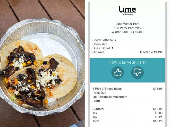 Another time, I shelled out $20 for three mushroom tacos. A representative for Winter Park said that "just like other food and beverage establishments, Winter Park Resort has had to adjust prices to keep up with the current economic climate."