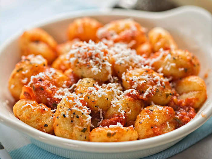 In Italy, gnocchi are tiny potato dumplings.