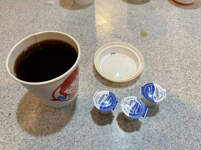 I ordered on the app, and specified I wanted half and half with my coffee. I received black coffee with little packets.