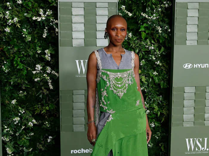 Cynthia Erivo supported "Wicked" director Jon M. Chu at an awards event in an embellished green dress. 