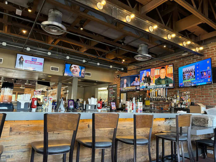 The dining room and bar area were clean and lively, with multiple television screens on at once.