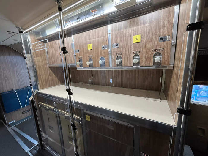 The aft galley in the back of the plane served food and drinks to senior staff and the press.