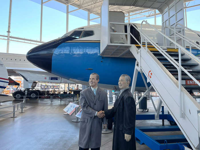 The exhibit featured figures of Nixon and Premier Zhou Enlai of China shaking hands, recreating the moment the two leaders met.