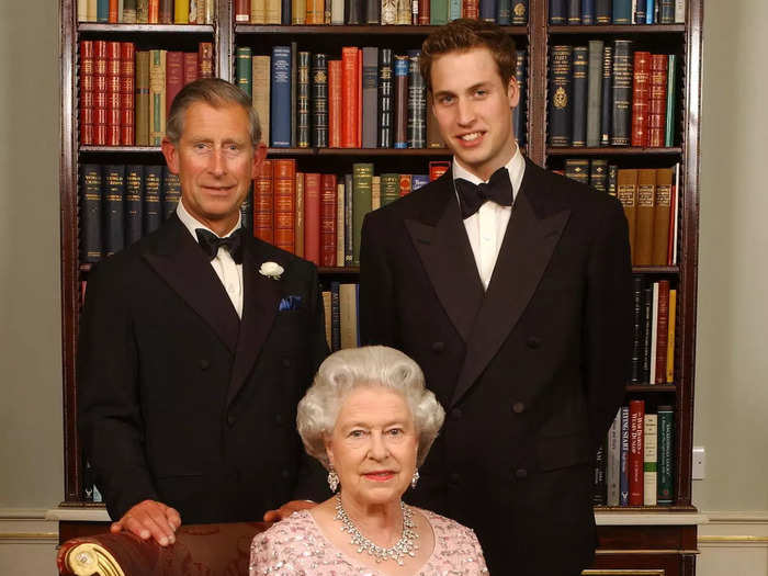 2003: Prince Charles posed for a photo with Queen Elizabeth II and Prince William to celebrate the 50th anniversary of the Queen