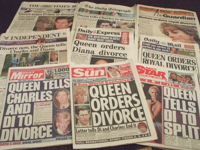 1995: Diana gave an interview to Panorama where she said: "There were three of us in this marriage." British press reported that the Queen had written to Charles and Diana urging them to divorce.