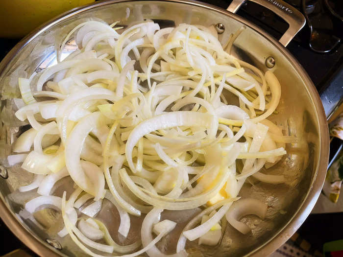 While the squash was roasting, I started cooking the onions.