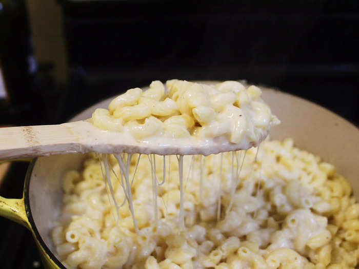 The cheese sauce in the Garten recipe was slightly thicker and had a distinct "cheese pull."