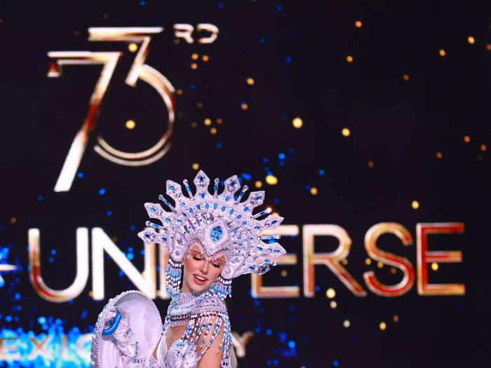 Miss Switzerland Laura Bircher sparkled like the Swiss Alps with her national costume. 