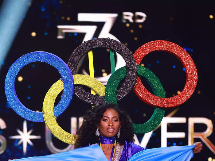 Miss Saint Lucia Skye Faucher brought the Olympics to the Miss Universe stage with her national costume. 