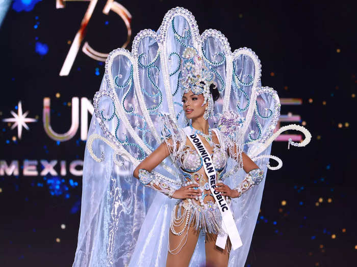 Miss Dominican Republic Celinee Santos pulled inspiration from the oceans surrounding her home for her sheer costume.