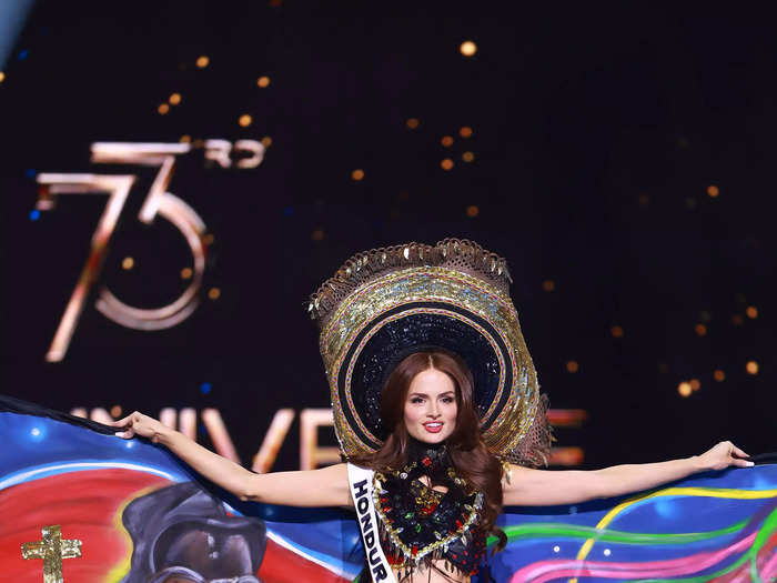 The colorful cape on Miss Honduras Stephanie Cam