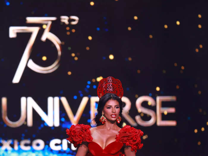 Miss Spain Michelle Jiménez represented the women of her homeland with a rose-covered gown.