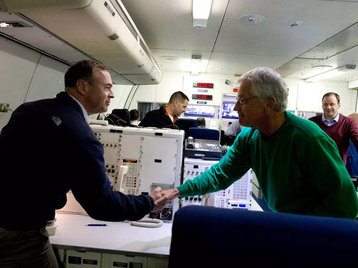 Located in the center of the plane, the battle staff room is where officers would gather to strategize in a national emergency.