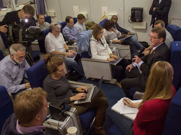 In the briefing room, officials update members of the press and conduct meetings with staff.