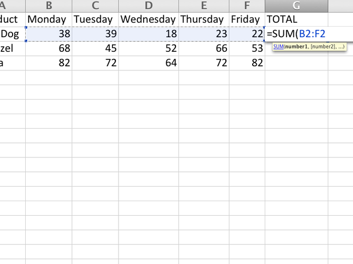 You type in =SUM( and then select an array of values.