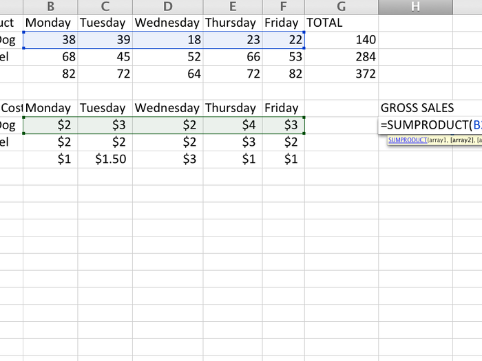 Then we select the array of the corresponding prices from the second table.