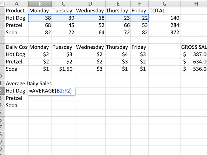 Just select the array of values that you want to average.