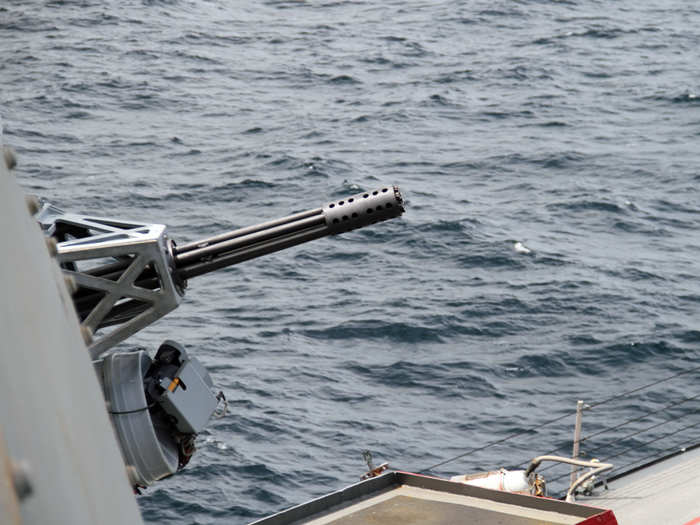 There are also a couple of CIWS Gatling guns that fire a near solid stream of 20mm rounds